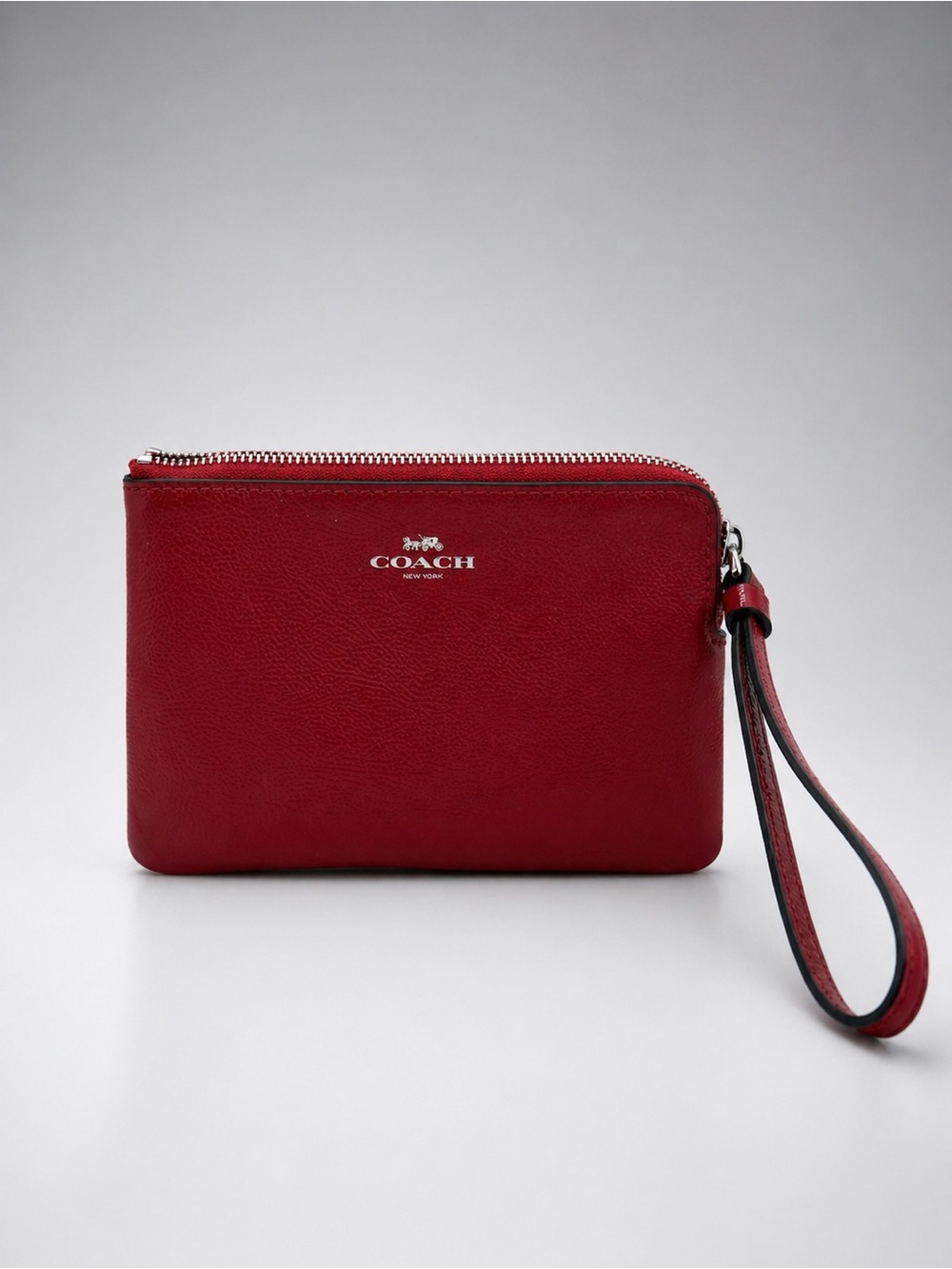 Coach Red Leather Zip Wristlet with Strap
